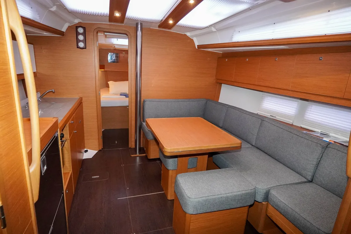 Salon of Lady D, a Dufour 390 sailboat at Marmaris, Turkey