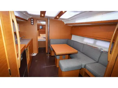 Salon of Lady D, a Dufour 390 sailboat at Marmaris, Turkey