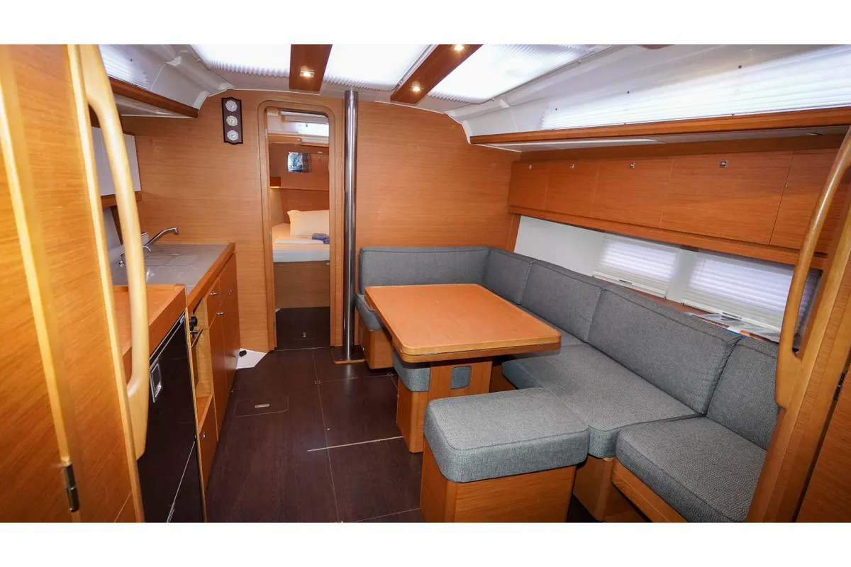 Salon of Lady D, a Dufour 390 sailboat at Marmaris, Turkey