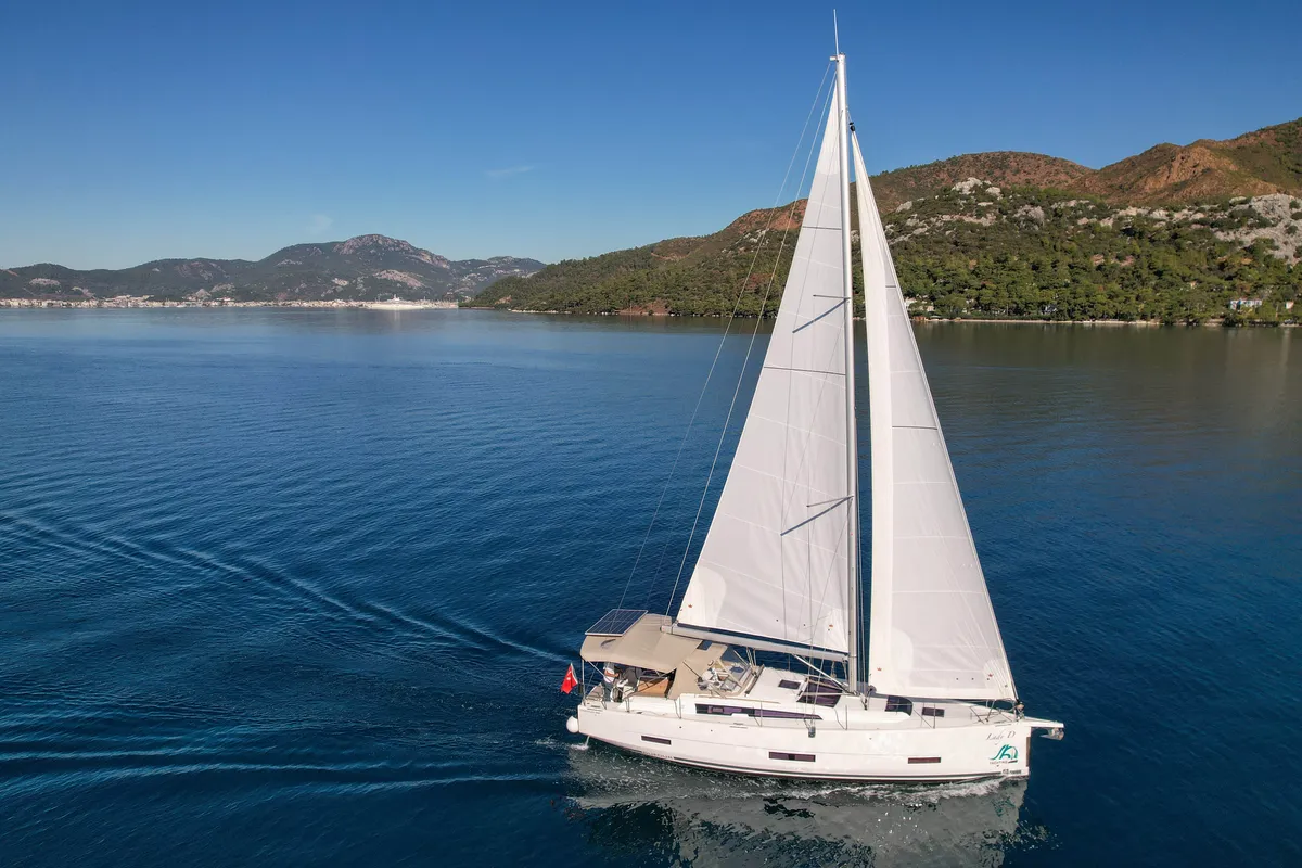 Salon of Lady D, a Dufour 390 sailboat at Marmaris, Turkey