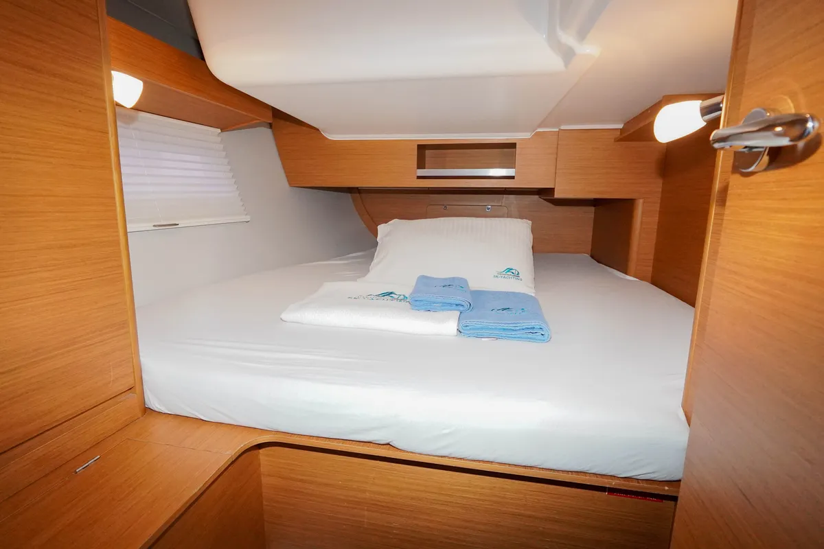 Cabin on Lady D, a Dufour 390 sailboat at Marmaris, Turkey