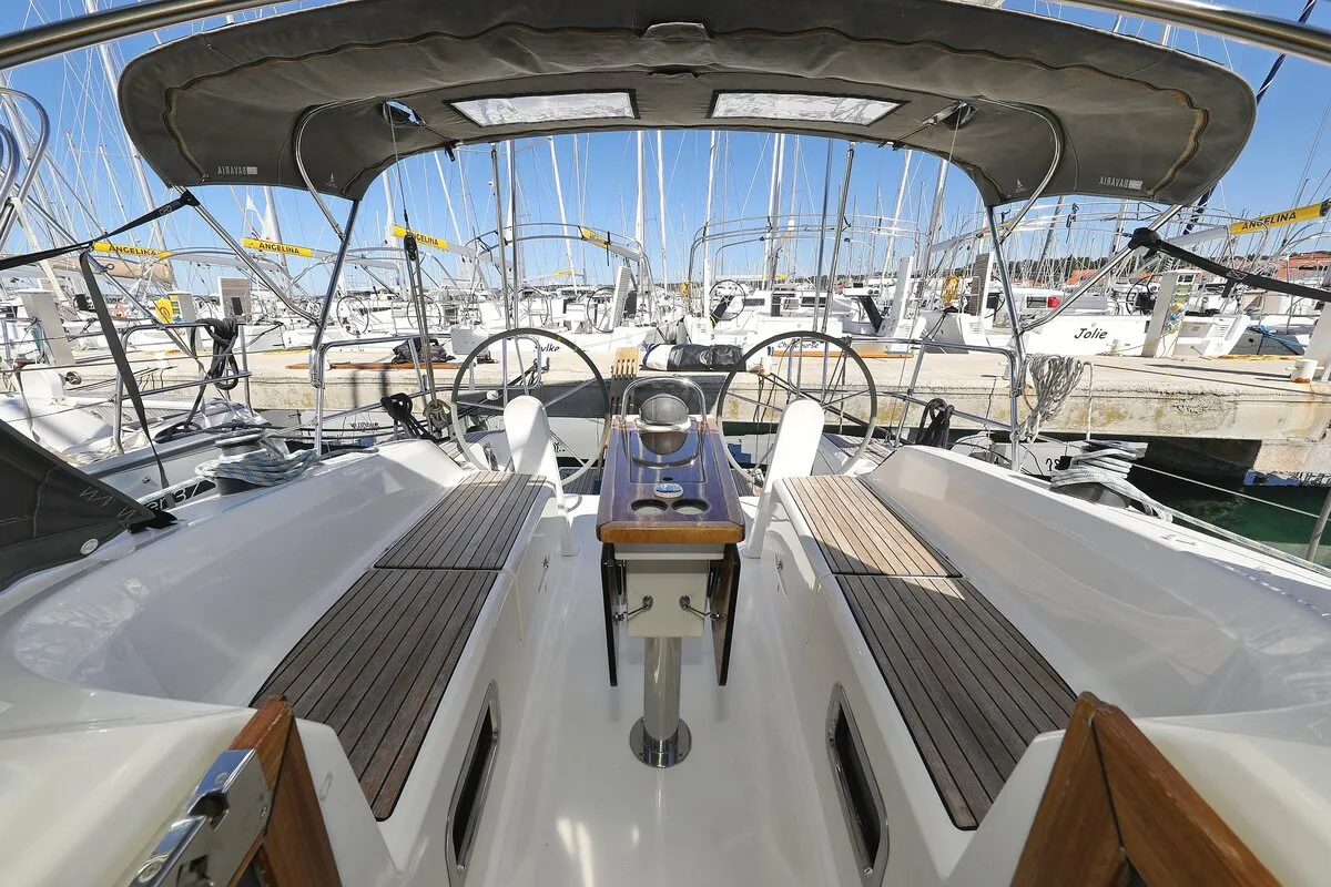 Cockpit of Feeling Good, a Bavaria Cruiser 34 sailboat at Pirovac, Croatia