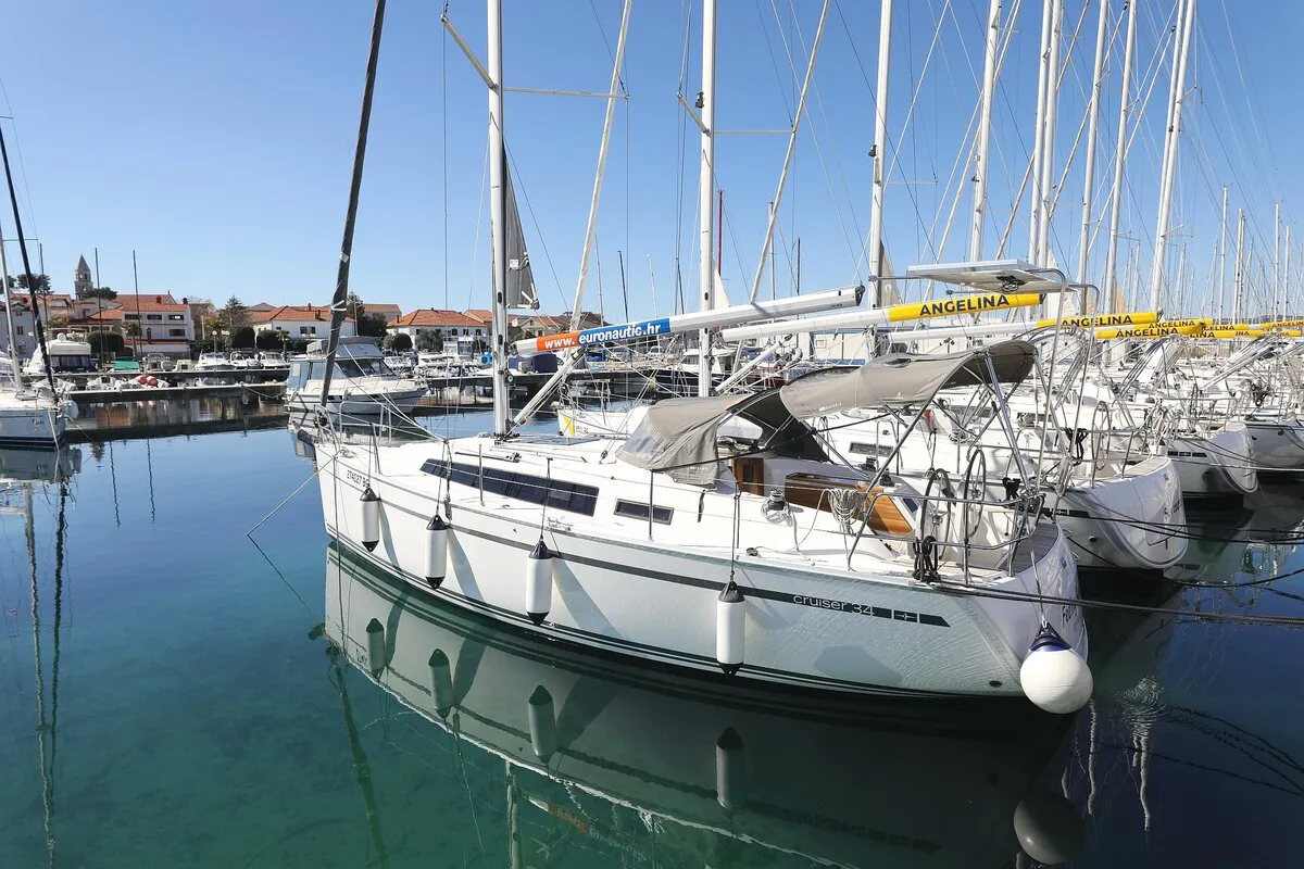 Exterior view of Feeling Good, a Bavaria Cruiser 34 sailboat at Pirovac, Croatia
