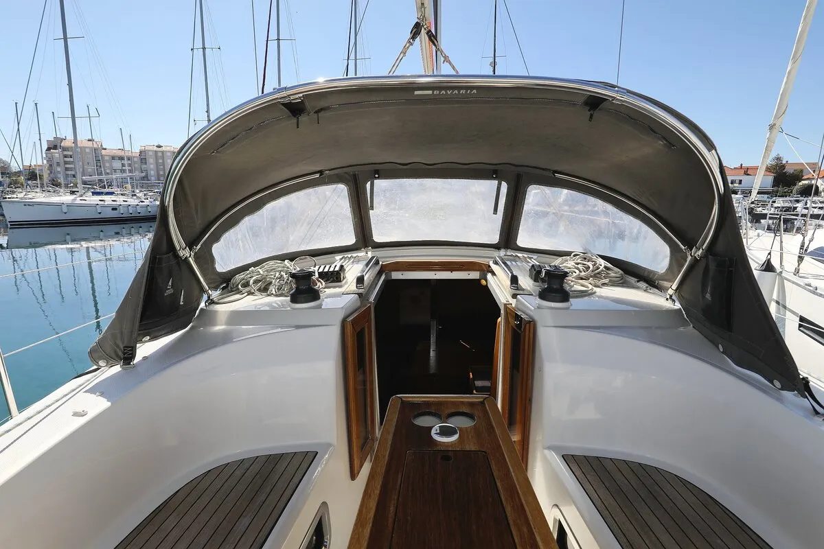 Deck of Feeling Good, a Bavaria Cruiser 34 sailboat at Pirovac, Croatia