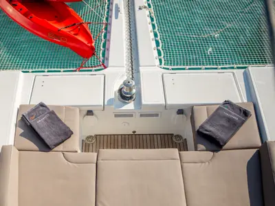 Deck of ELVIRA 52, a Lagoon 52F catamaran at Athens, Greece