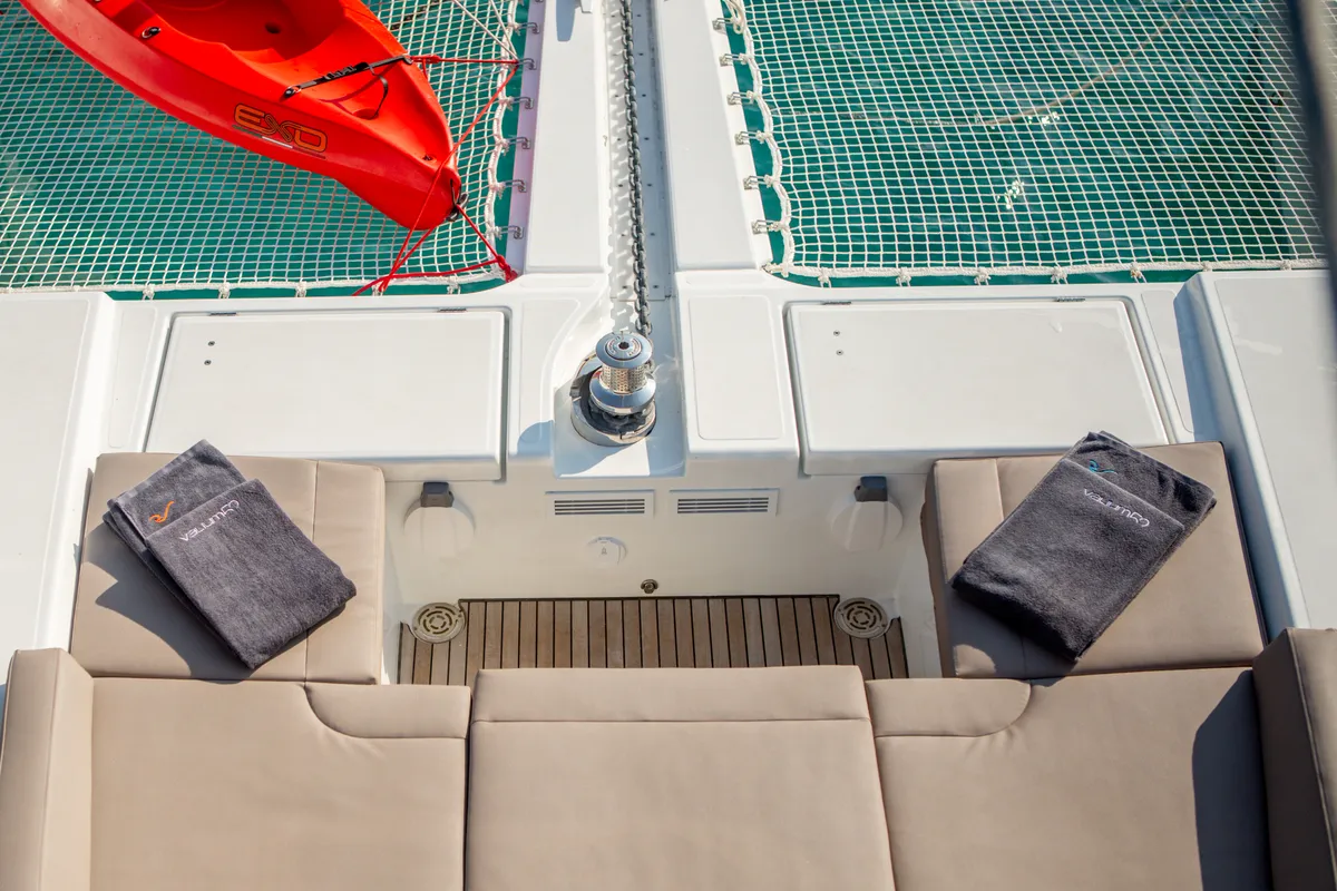 Deck of ELVIRA 52, a Lagoon 52F catamaran at Athens, Greece