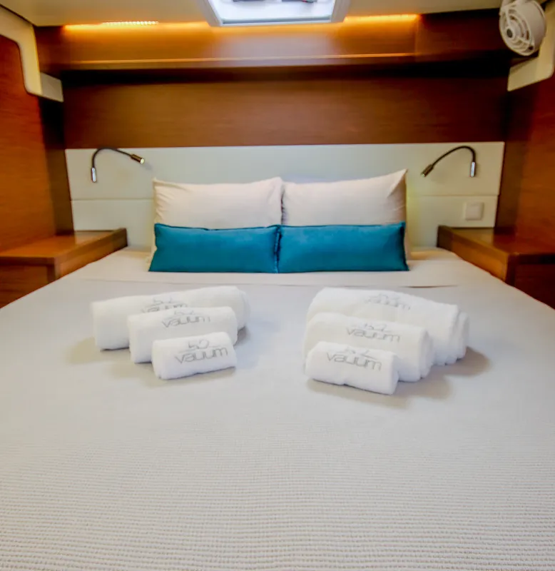 Cabin on ELVIRA 52, a Lagoon 52F catamaran at Athens, Greece