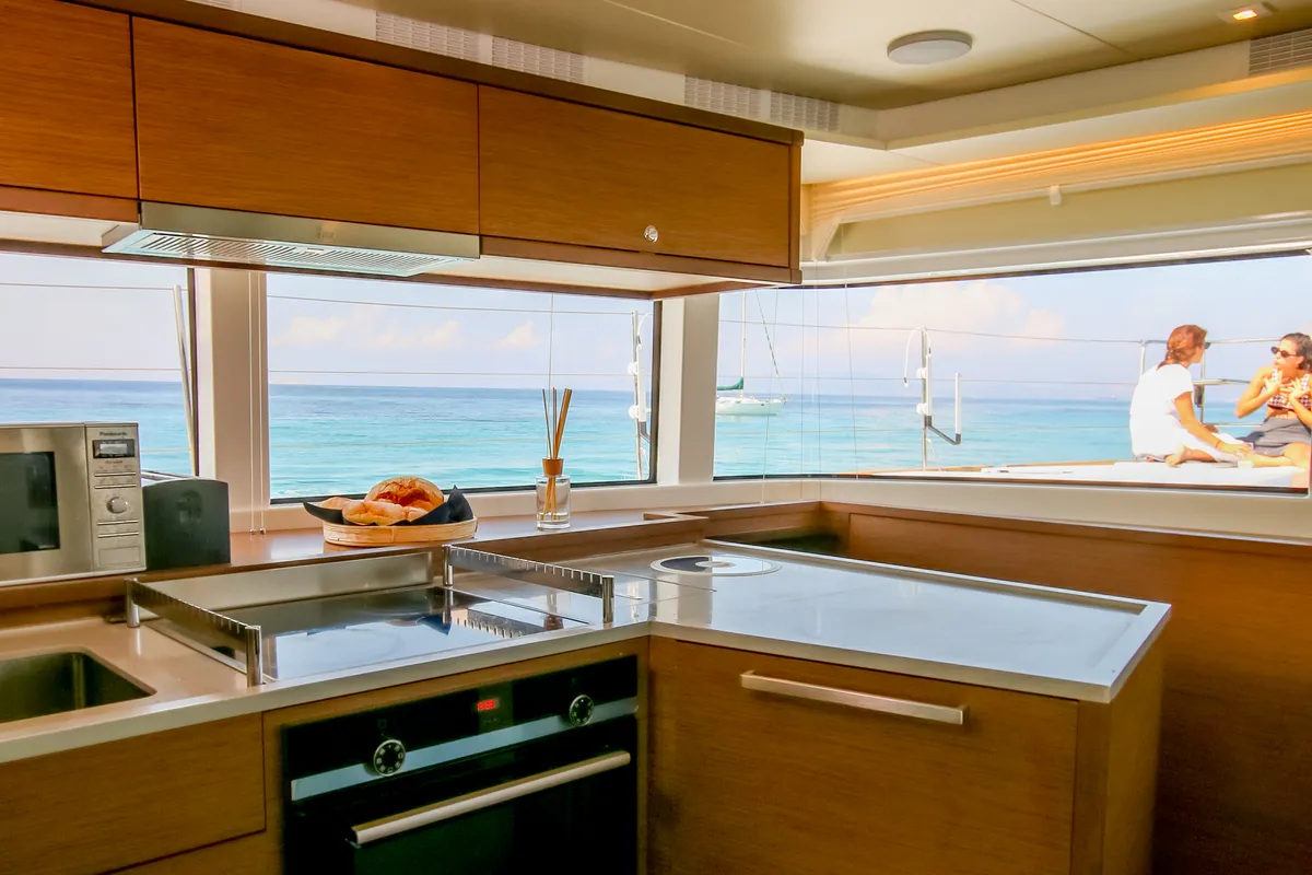 Galley of ELVIRA 52, a Lagoon 52F catamaran at Athens, Greece