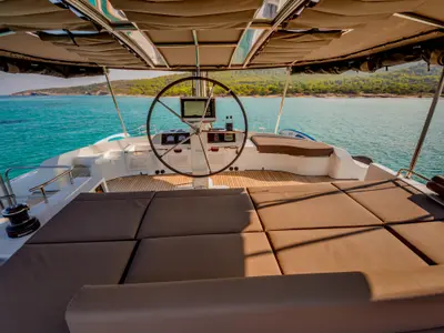 Cockpit of ELVIRA 52, a Lagoon 52F catamaran at Athens, Greece
