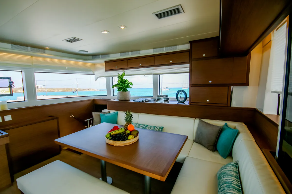 Salon of ELVIRA 52, a Lagoon 52F catamaran at Athens, Greece