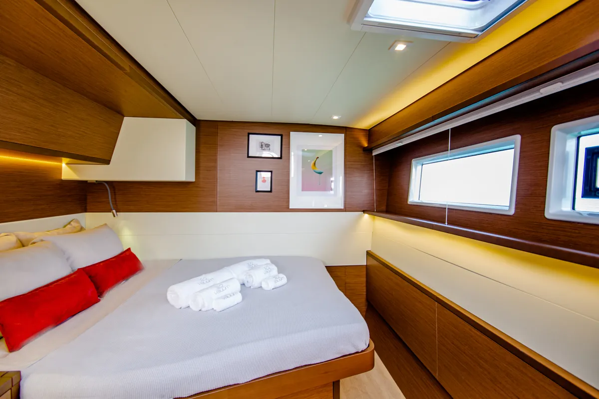 Cabin on ELVIRA 52, a Lagoon 52F catamaran at Athens, Greece