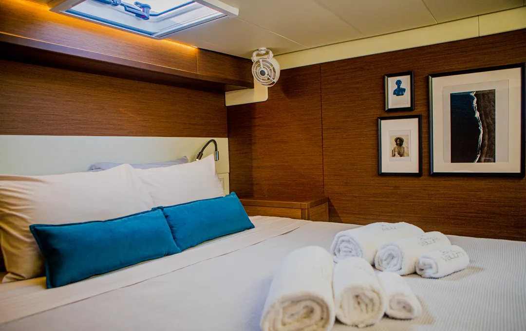 Cabin on ELVIRA 52, a Lagoon 52F catamaran at Athens, Greece