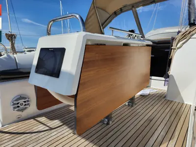 Deck of Grazioso, a Dufour 430 GL sailboat at Rogoznica, Croatia