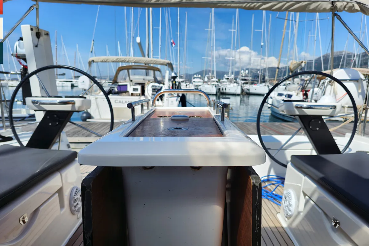 Cockpit of Grazioso, a Dufour 430 GL sailboat at Rogoznica, Croatia