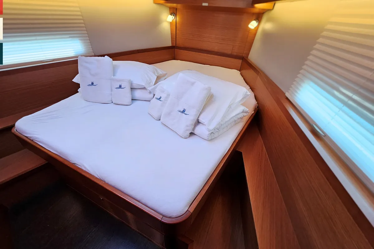 Cabin on Grazioso, a Dufour 430 GL sailboat at Rogoznica, Croatia