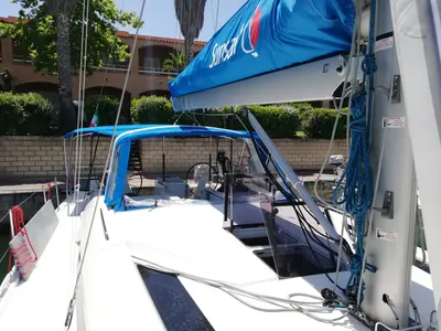 Deck of San Blas, a Beneteau Oceanis 51.1 sailboat at Tonnarella, Italy