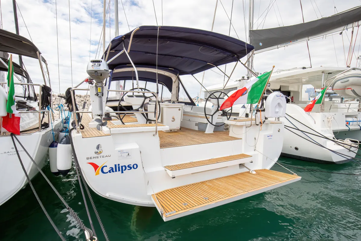 Exterior view of Calipso, a Beneteau Oceanis 51.1 sailboat at Salerno, Italy