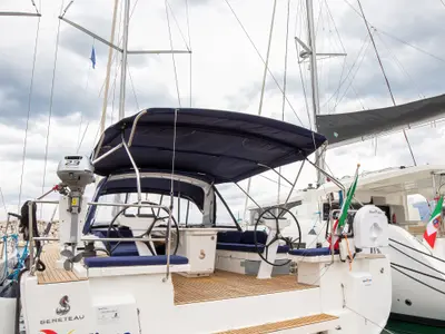 Cockpit of Calipso, a Beneteau Oceanis 51.1 sailboat at Salerno, Italy