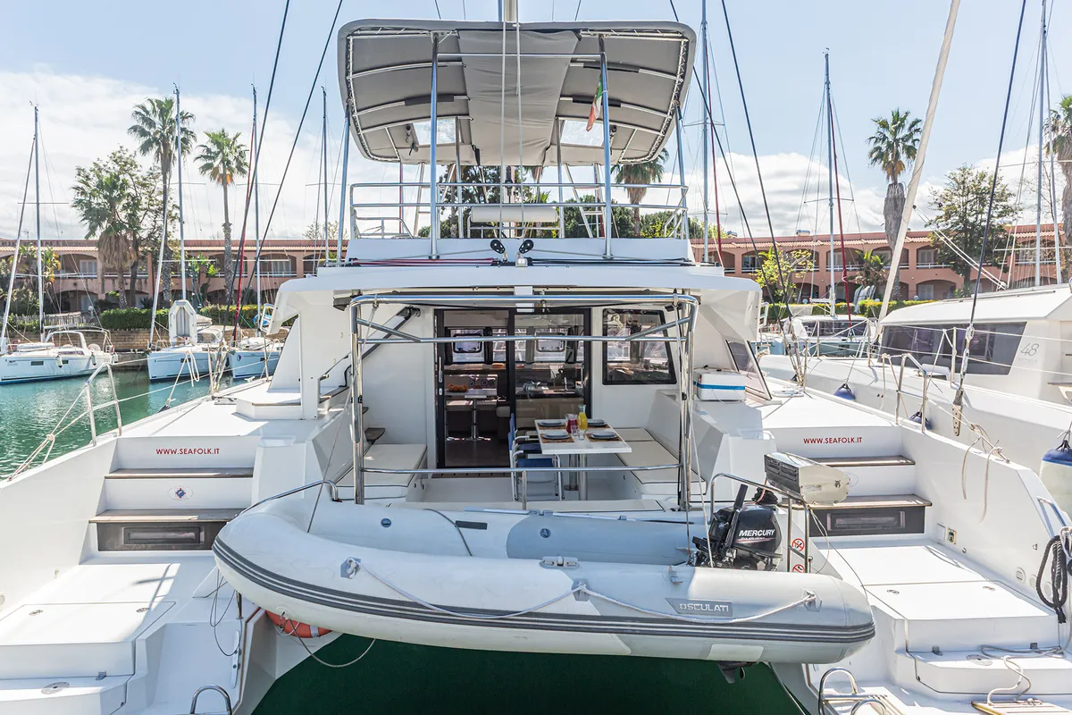Harmony Planet, a Nautitech 46 Fly catamaran at Tonnarella, Italy