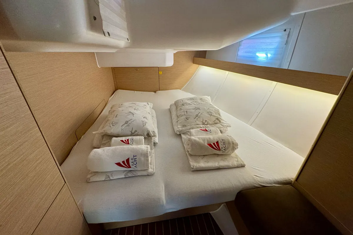 Cabin on Amiya, a Elan Impression 45 sailboat at Grad Biograd na Moru, Croatia