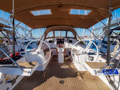 Cockpit of Amiya, a Elan Impression 45 sailboat at Grad Biograd na Moru, Croatia