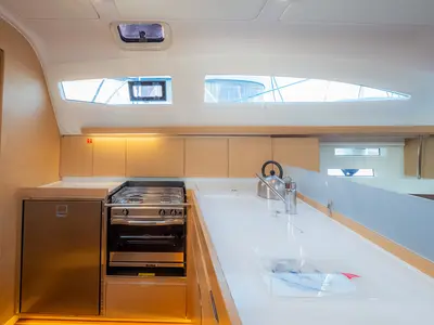 Galley of Amiya, a Elan Impression 45 sailboat at Grad Biograd na Moru, Croatia