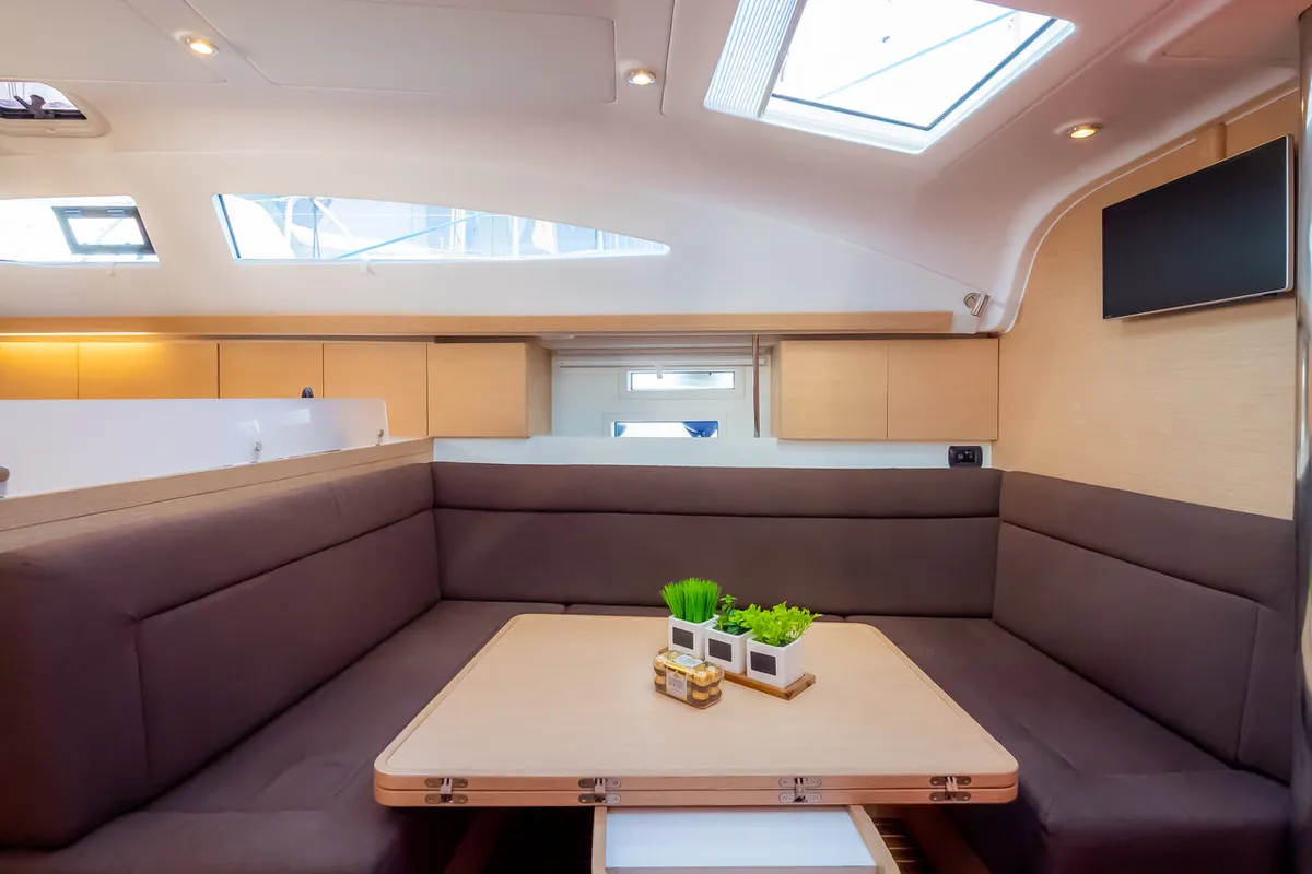 Salon of Amiya, a Elan Impression 45 sailboat at Grad Biograd na Moru, Croatia