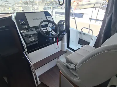 Cockpit of Furiosa, a Beneteau Antares 11 Fly OB motorboat at Grad Šibenik, Croatia