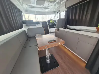 Salon of Furiosa, a Beneteau Antares 11 Fly OB motorboat at Grad Šibenik, Croatia