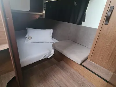 Cabin on Furiosa, a Beneteau Antares 11 Fly OB motorboat at Grad Šibenik, Croatia