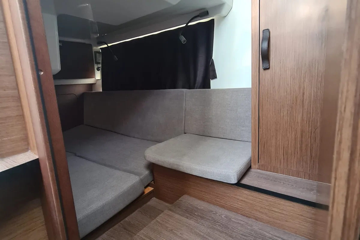 Cabin on Furiosa, a Beneteau Antares 11 Fly OB motorboat at Grad Šibenik, Croatia
