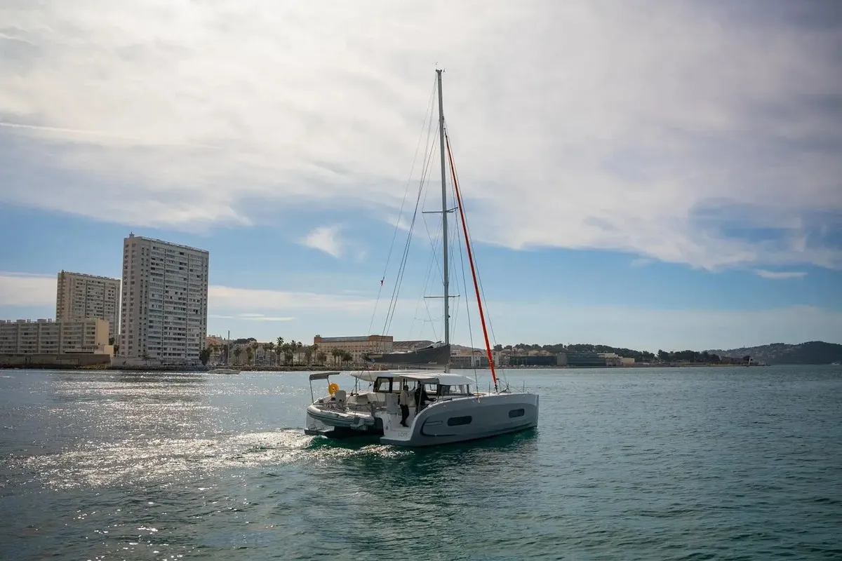 Exterior view of Lom, a Excess 11 catamaran at Toulon, France
