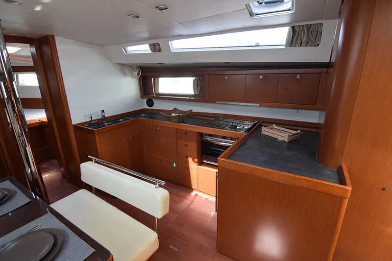 Galley of Butterfly, a Beneteau Oceanis 48 sailboat at Kontokali, Greece