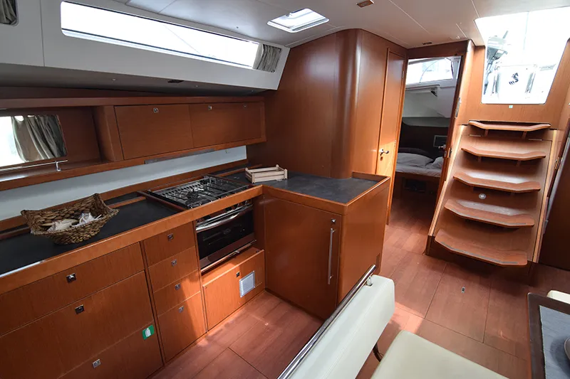 Galley of Butterfly, a Beneteau Oceanis 48 sailboat at Kontokali, Greece