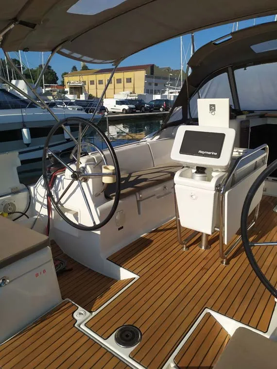 Cockpit of Mango Tango, a Jeanneau Sun Odyssey 419 sailboat at Trogir, Croatia