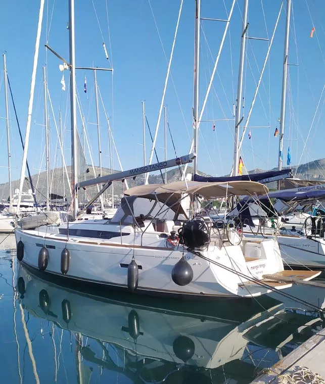 Exterior view of Mango Tango, a Jeanneau Sun Odyssey 419 sailboat at Trogir, Croatia