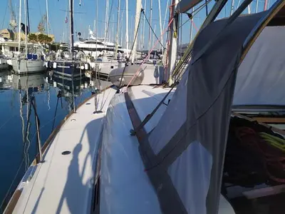 Deck of Mango Tango, a Jeanneau Sun Odyssey 419 sailboat at Trogir, Croatia