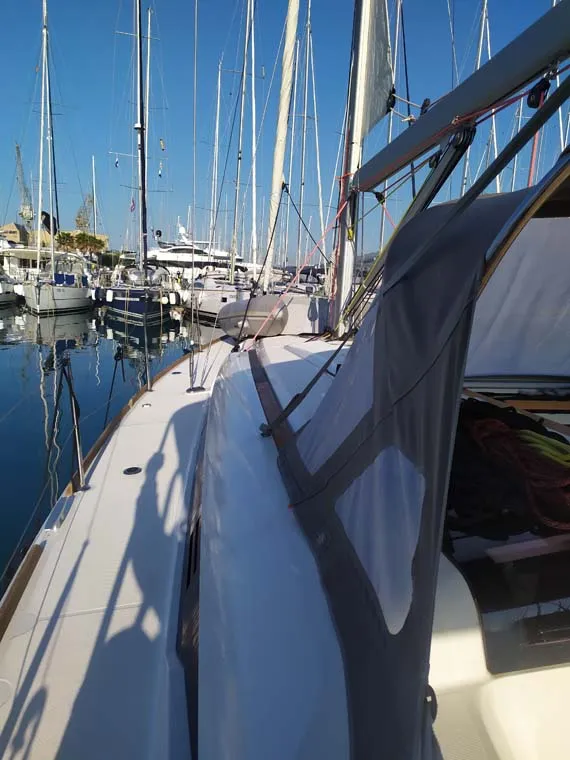 Deck of Mango Tango, a Jeanneau Sun Odyssey 419 sailboat at Trogir, Croatia