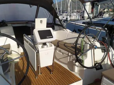 Cockpit of Mango Tango, a Jeanneau Sun Odyssey 419 sailboat at Trogir, Croatia