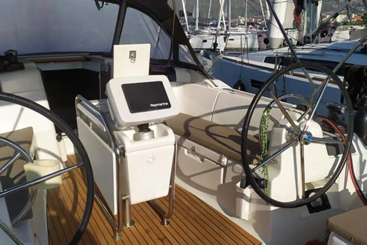 Cockpit of Mango Tango, a Jeanneau Sun Odyssey 419 sailboat at Trogir, Croatia