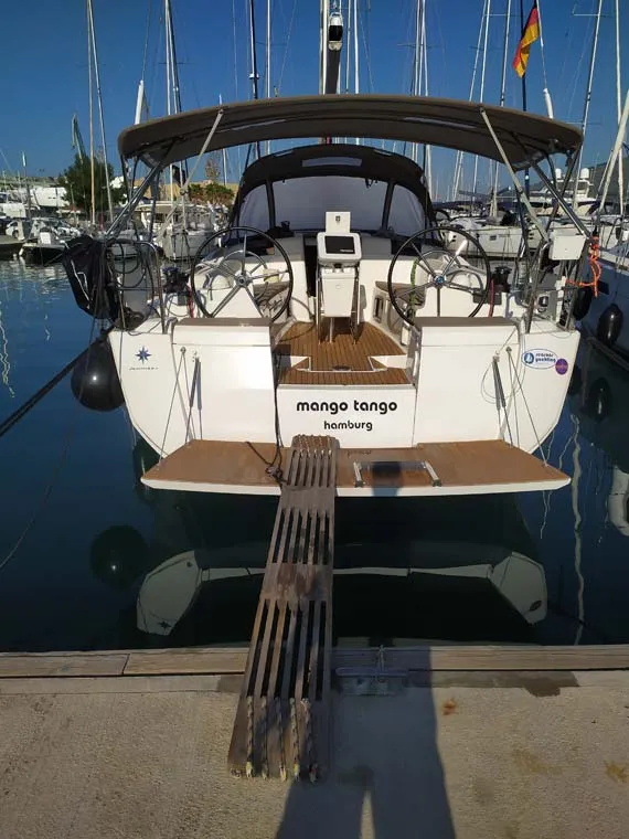 Exterior view of Mango Tango, a Jeanneau Sun Odyssey 419 sailboat at Trogir, Croatia