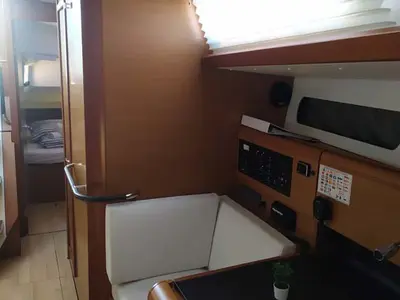 Salon of Mango Tango, a Jeanneau Sun Odyssey 419 sailboat at Trogir, Croatia