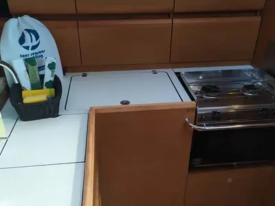 Galley of Mango Tango, a Jeanneau Sun Odyssey 419 sailboat at Trogir, Croatia