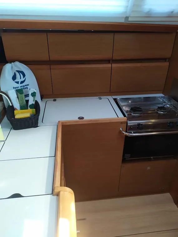 Galley of Mango Tango, a Jeanneau Sun Odyssey 419 sailboat at Trogir, Croatia