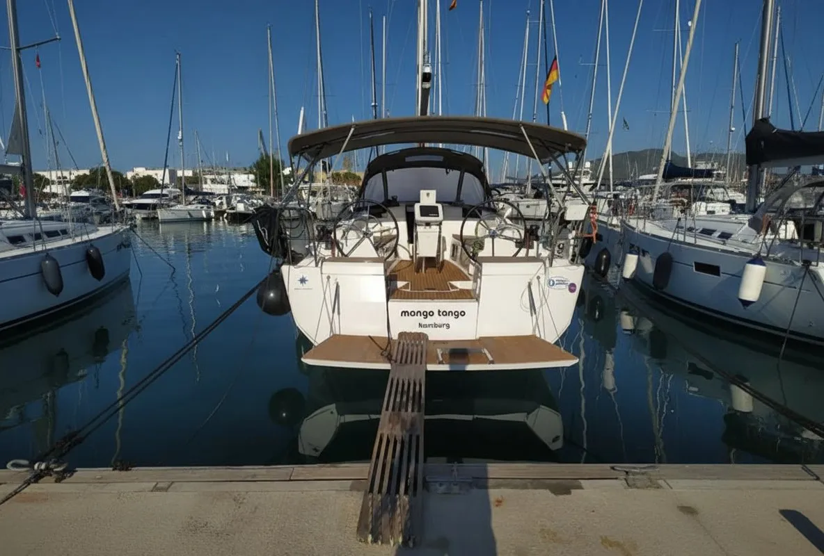 Exterior view of Mango Tango, a Jeanneau Sun Odyssey 419 sailboat at Trogir, Croatia