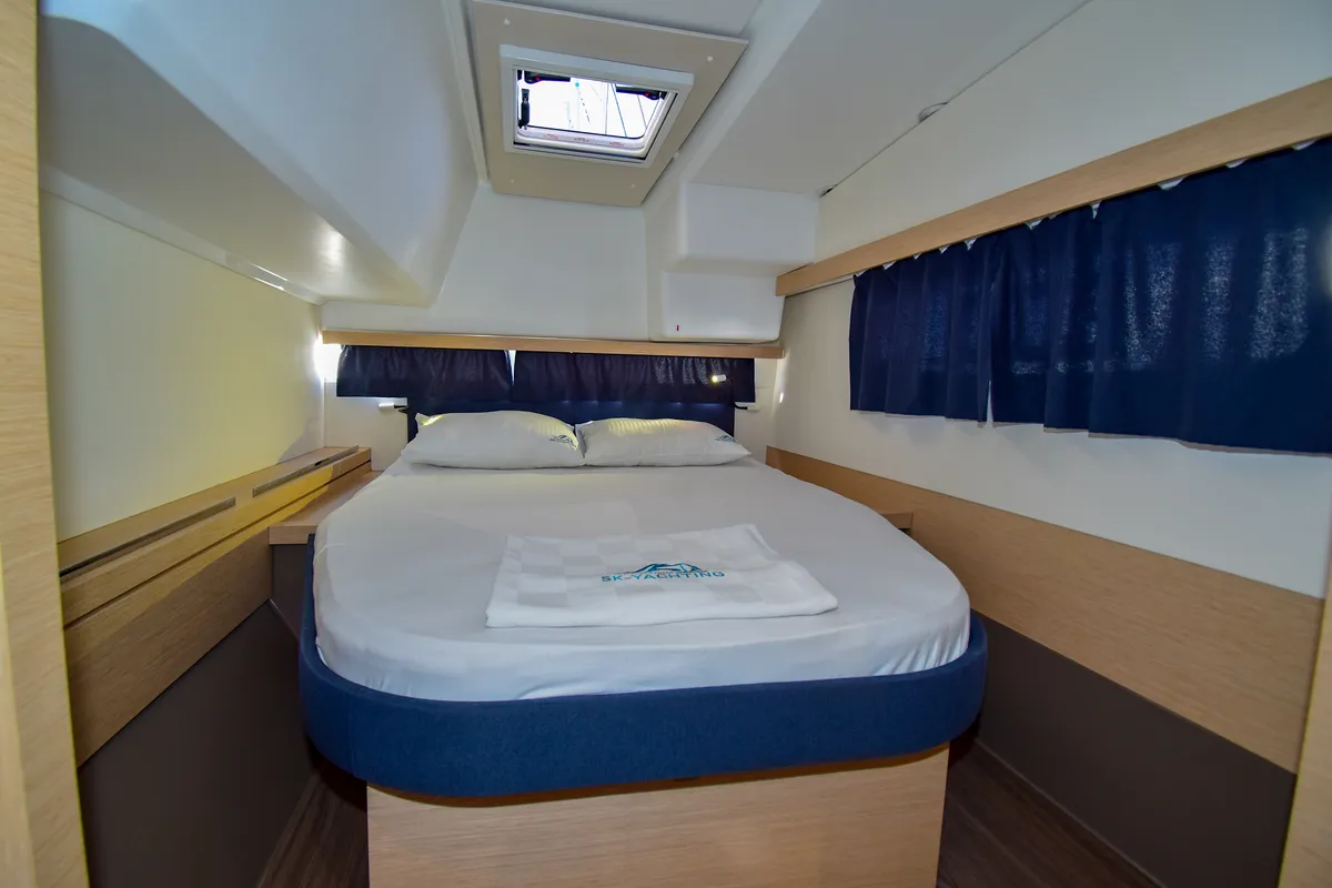 Cabin on Coco D, a Fountaine Pajot Lucia 40 catamaran at Marmaris, Turkey