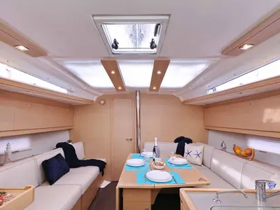Salon of Free Spirit, a Dufour 390 sailboat at Grad Trogir, Croatia