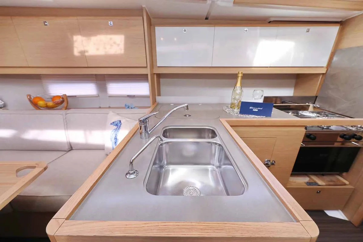 Galley of Free Spirit, a Dufour 390 sailboat at Grad Trogir, Croatia
