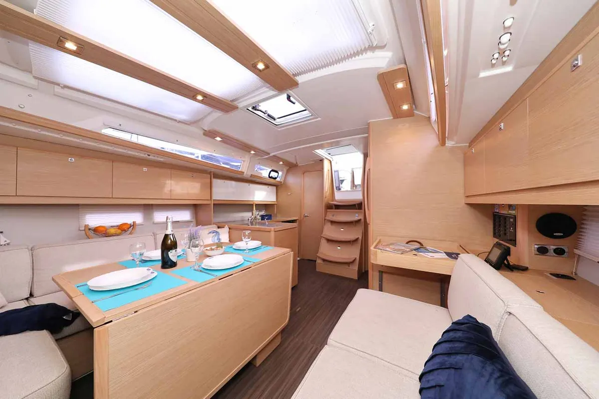 Salon of Free Spirit, a Dufour 390 sailboat at Grad Trogir, Croatia