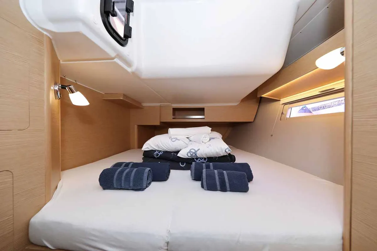 Cabin on Free Spirit, a Dufour 390 sailboat at Grad Trogir, Croatia